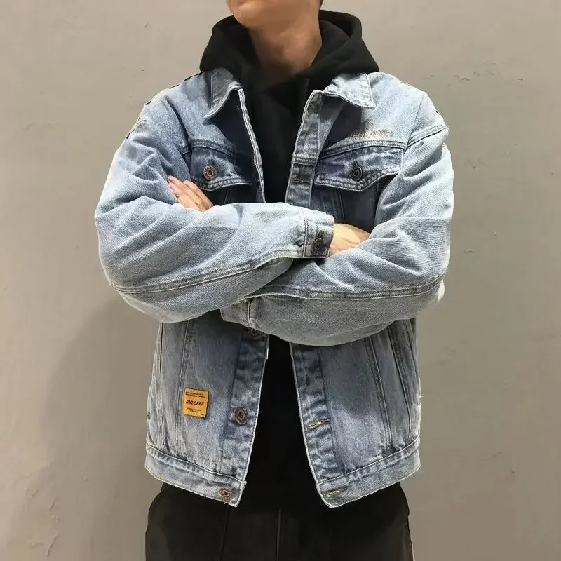 Embroidery Jeans - Denim Jackets Man Wide Shoulders Jeans