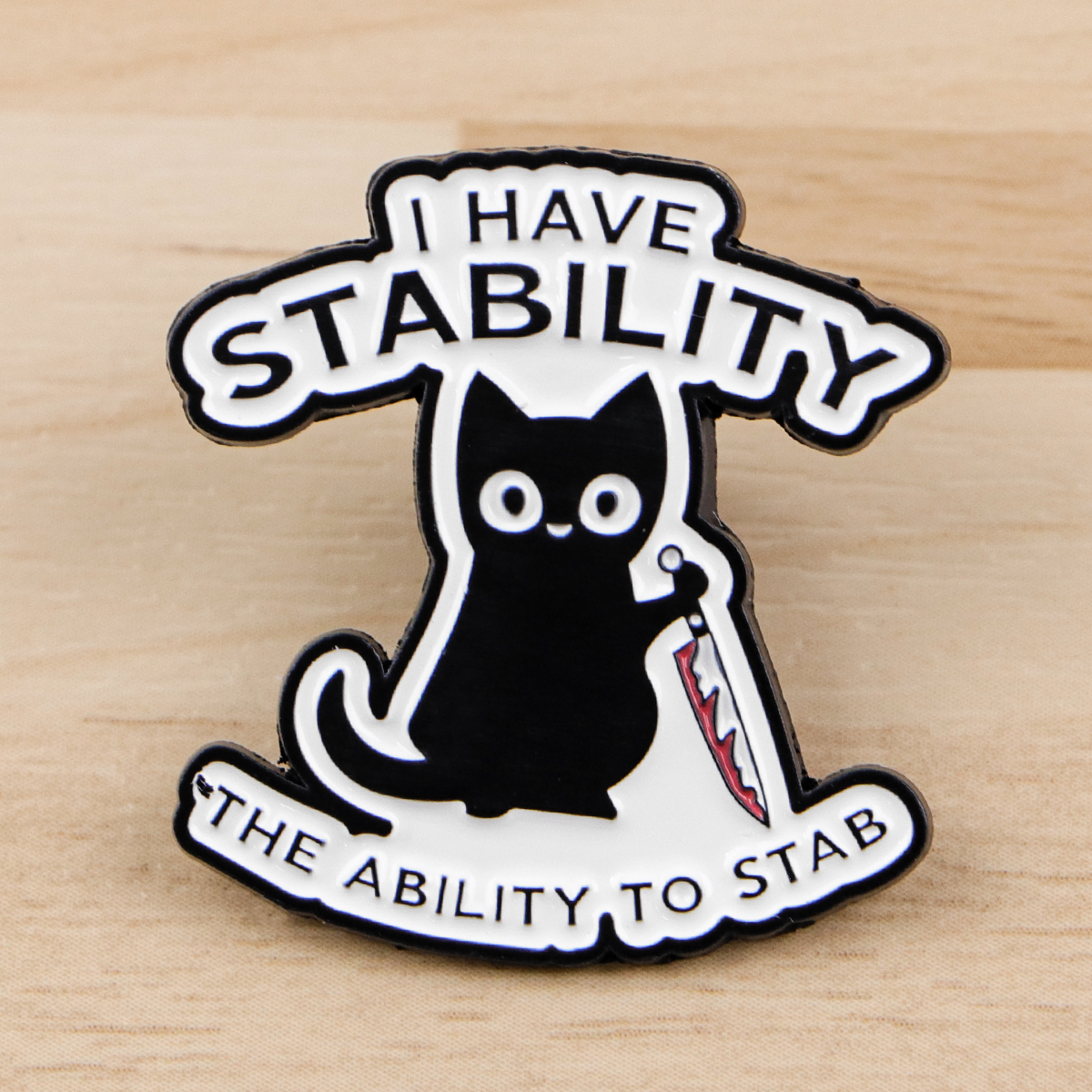 Embroidery Illustration - Cute Black Cat With Knife Enamel