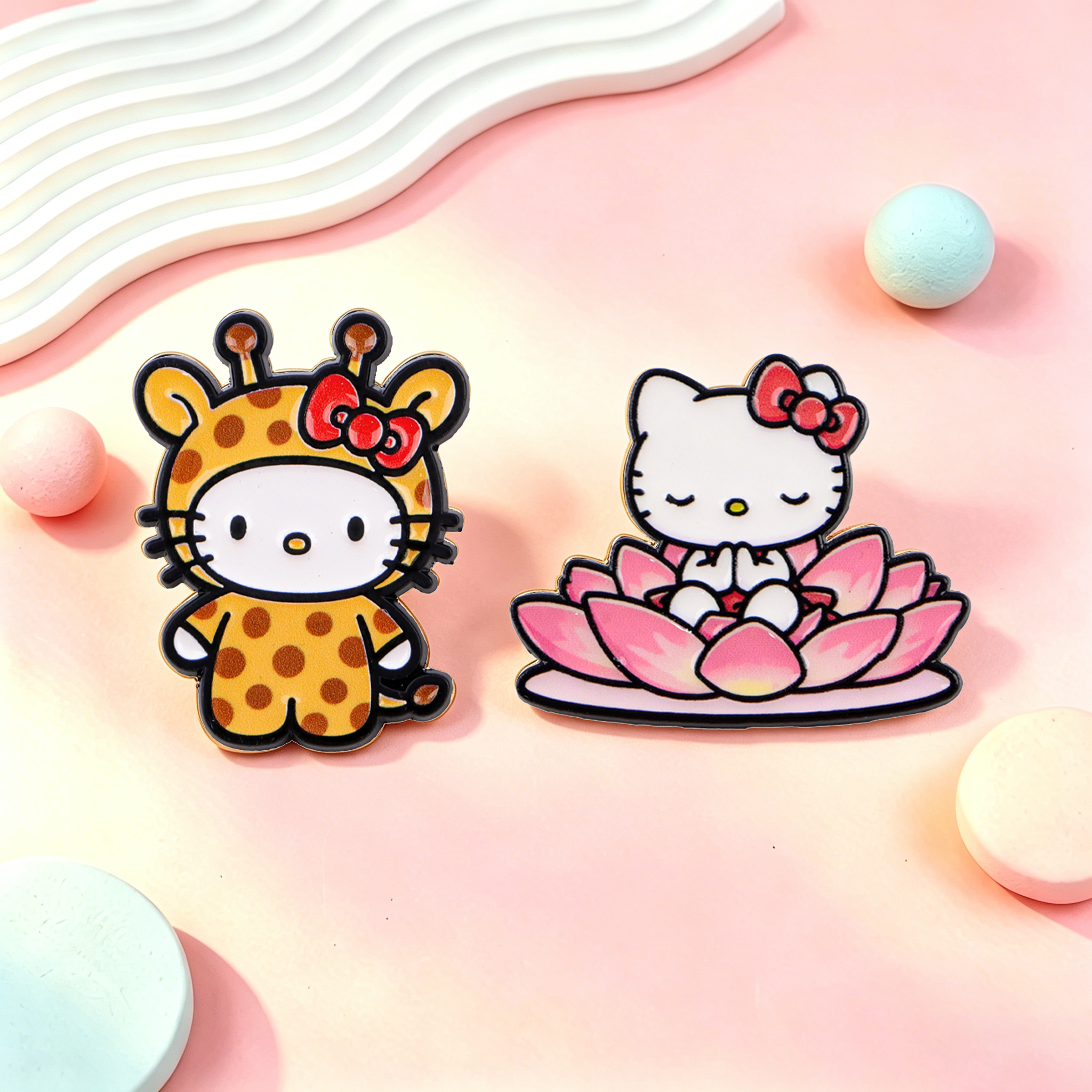 Embroidery Illustration - Kawaii Giraffe Enamel Pins Lotus Brooches