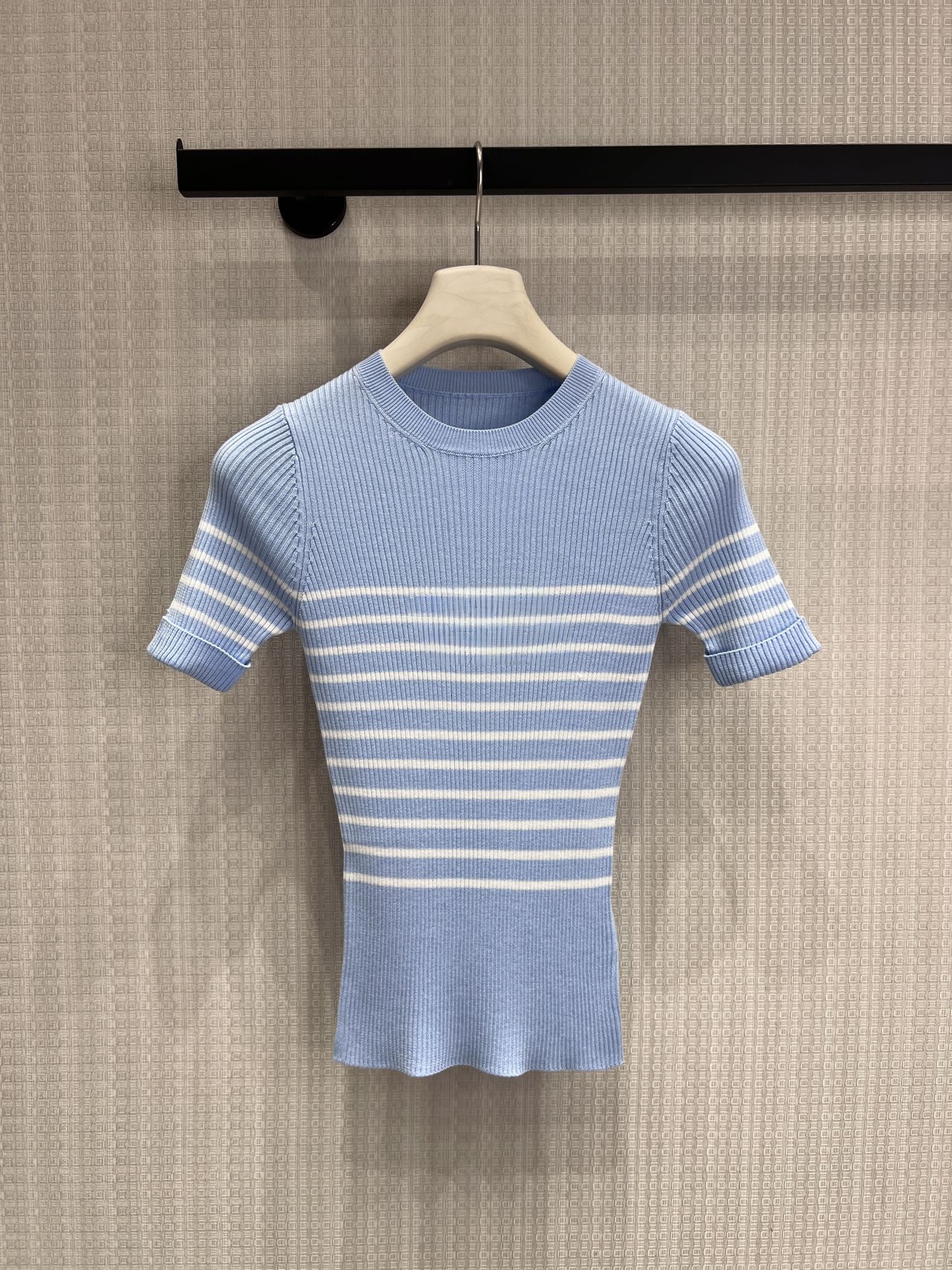 Embroidery Logo - Slim Fit Short Sleeve Knitted Top