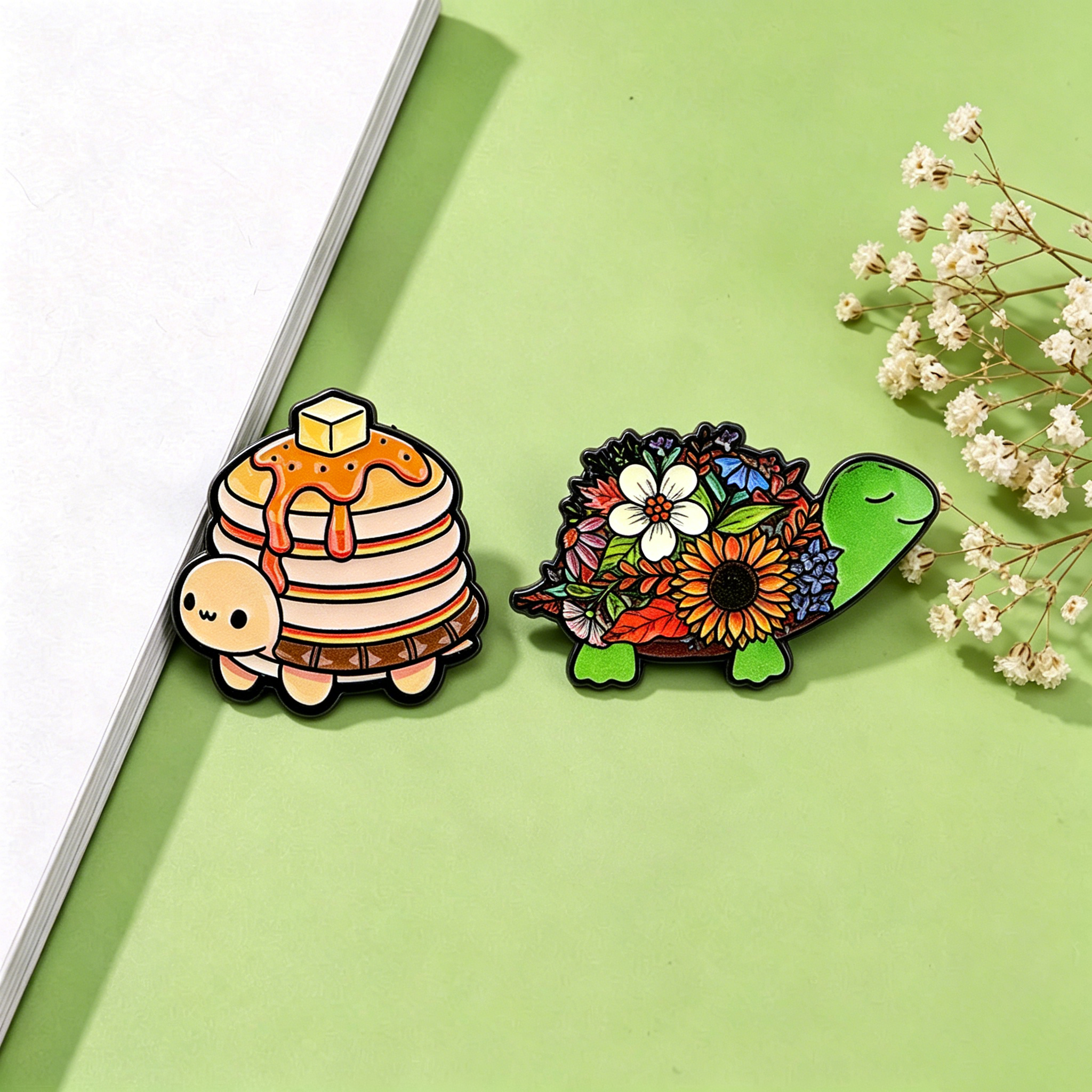 Embroidery Fish - Pancake & Flower Turtle Enamel Pins