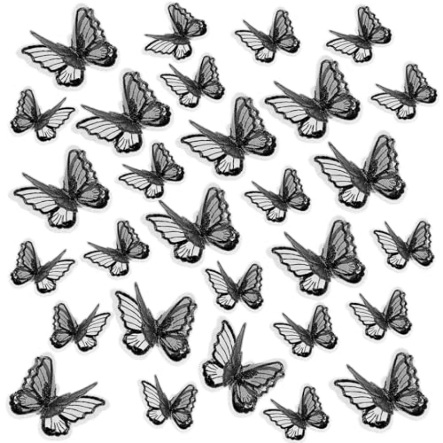 Embroidery Lace - Black Lace Butterfly, Double Layers Organza