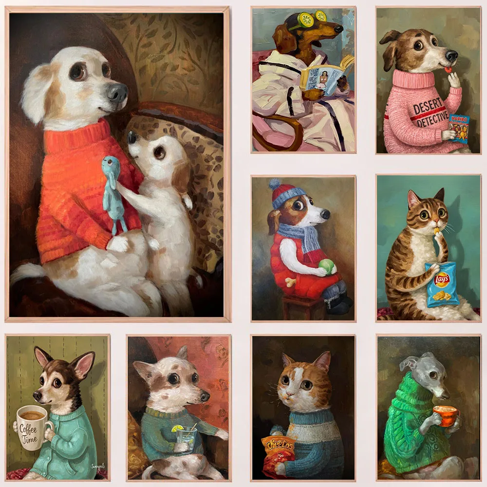 Embroidery Art Painting - Funny Cute Puppy Eating Pizza Vintage