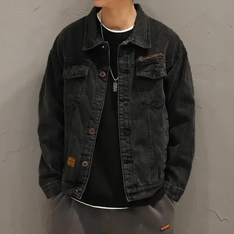 Denim Jackets Man Wide Shoulde - Embroidery Jeans ulasan dan harga