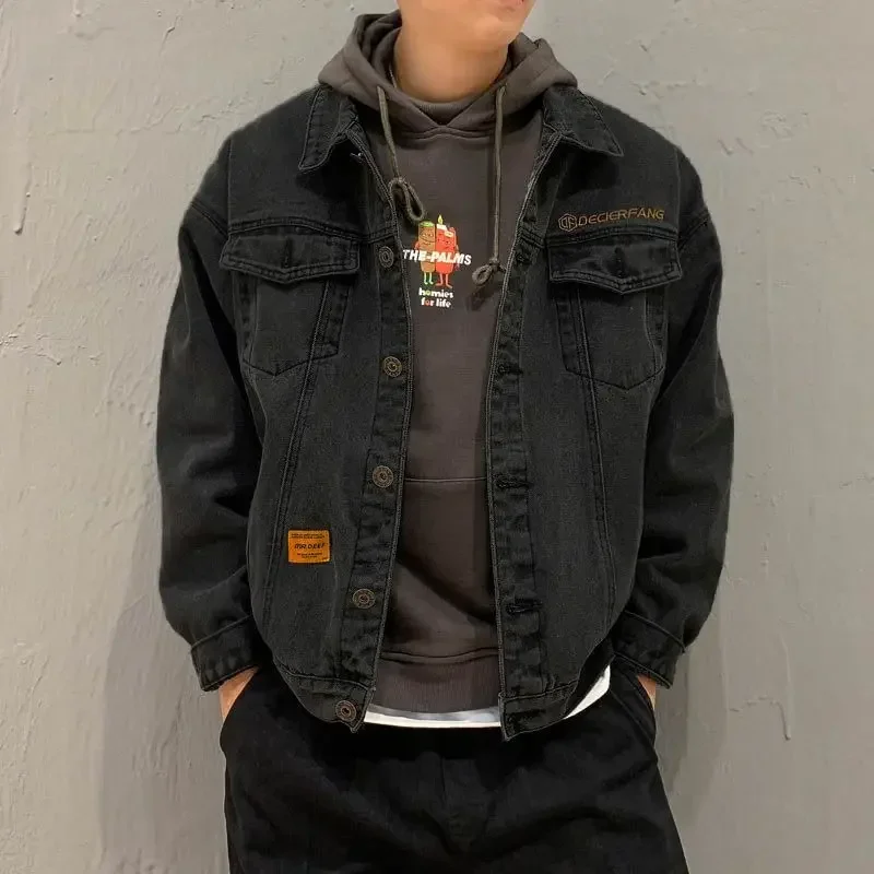 Denim Jackets Man Wide Shoulde - Embroidery Jeans ulasan dan harga