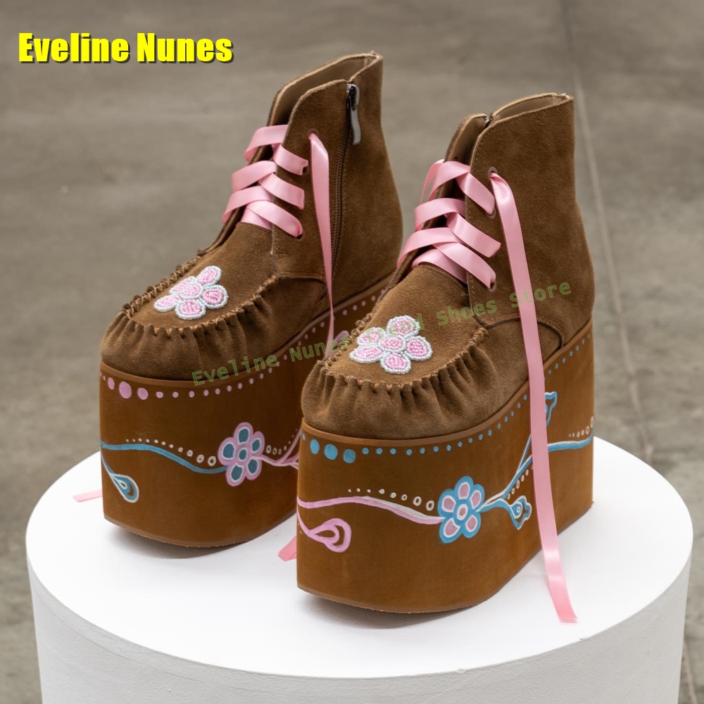 Brown Flower Embroidery Platfo - Embroidery Lace ulasan dan harga