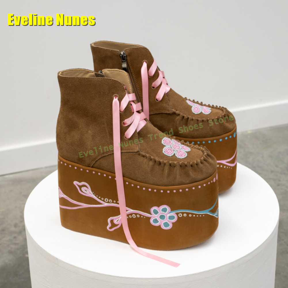 Brown Flower Embroidery Platfo - Embroidery Lace ulasan dan harga