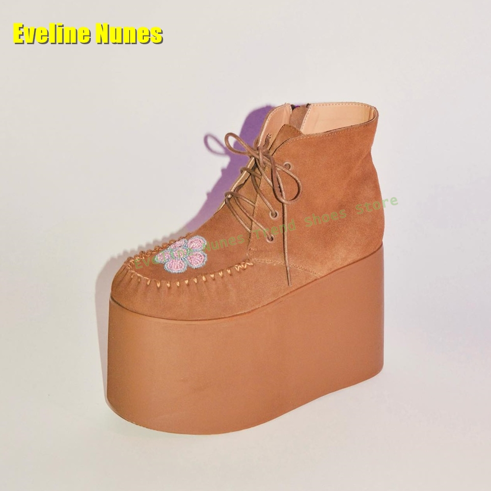 Brown Flower Embroidery Platfo - Embroidery Lace ulasan dan harga