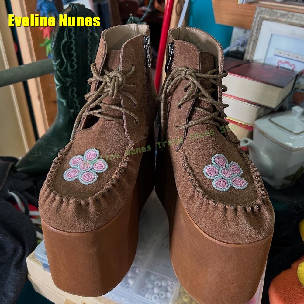 Brown Flower Embroidery Platfo - Embroidery Lace ulasan dan harga