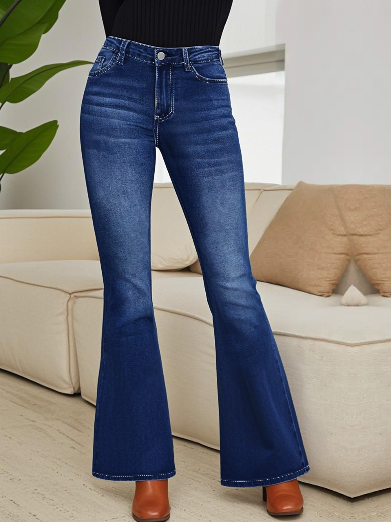 Women's plus-size high-waisted - Embroidery Jeans ulasan dan harga