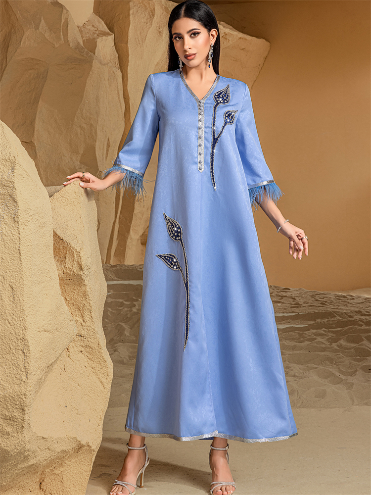 Ramadan Eid Blue Abaya Damen K - Embroidery Kebaya ulasan dan harga