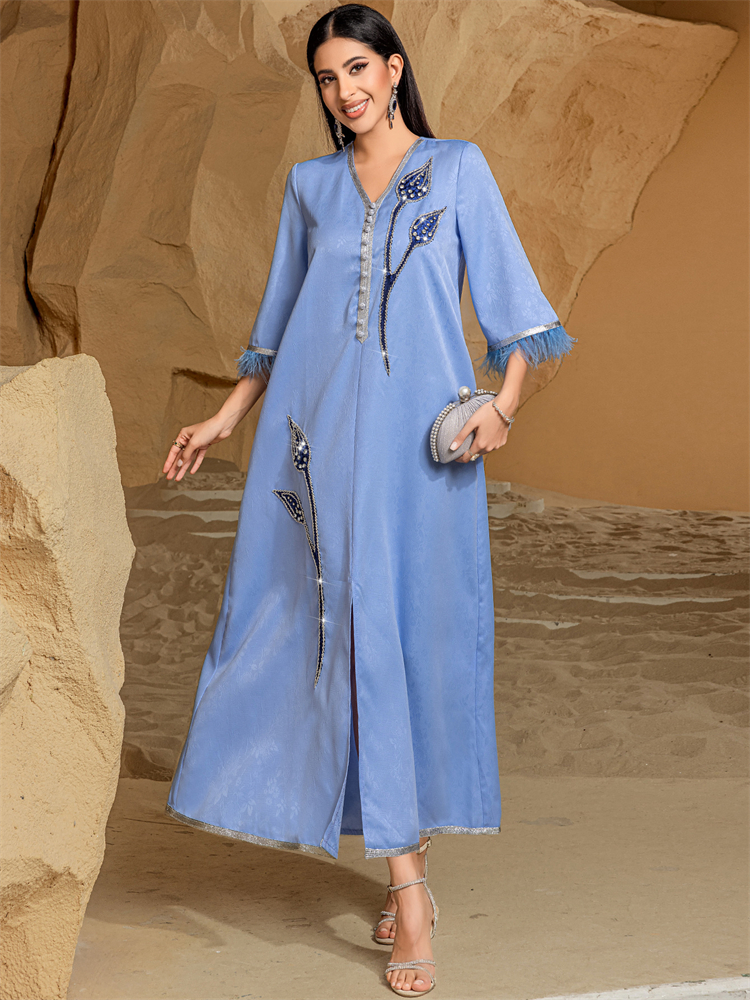 Ramadan Eid Blue Abaya Damen K - Embroidery Kebaya ulasan dan harga