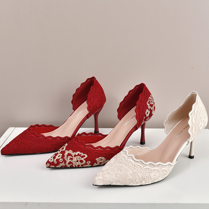Luxury Red White Lace Embroide - Embroidery Lace ulasan dan harga
