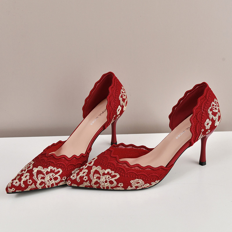 Luxury Red White Lace Embroide - Embroidery Lace ulasan dan harga