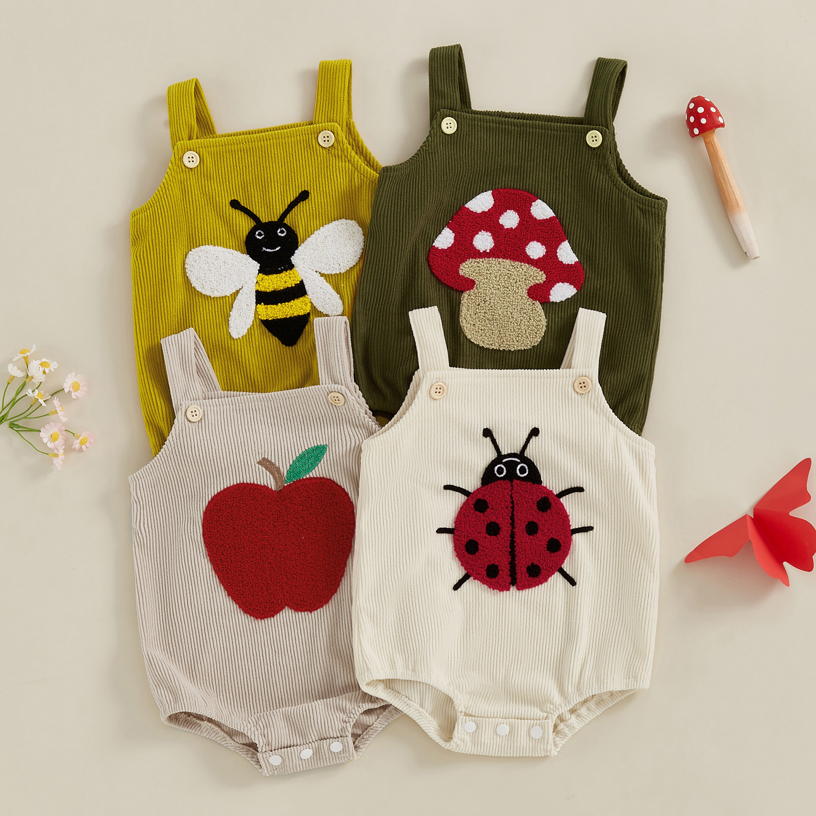 Cute Baby Corduroy Romper Slee - Embroidery Lady Bug ulasan dan harga