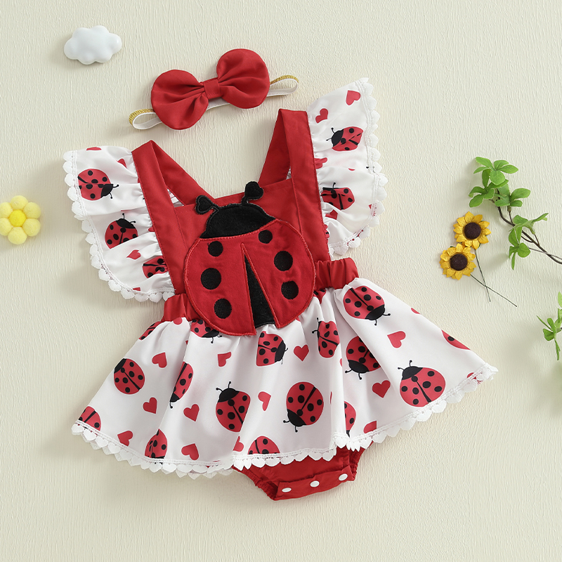 0-18M Newborn Baby Girls Cute  - Embroidery Lady Bug ulasan dan harga