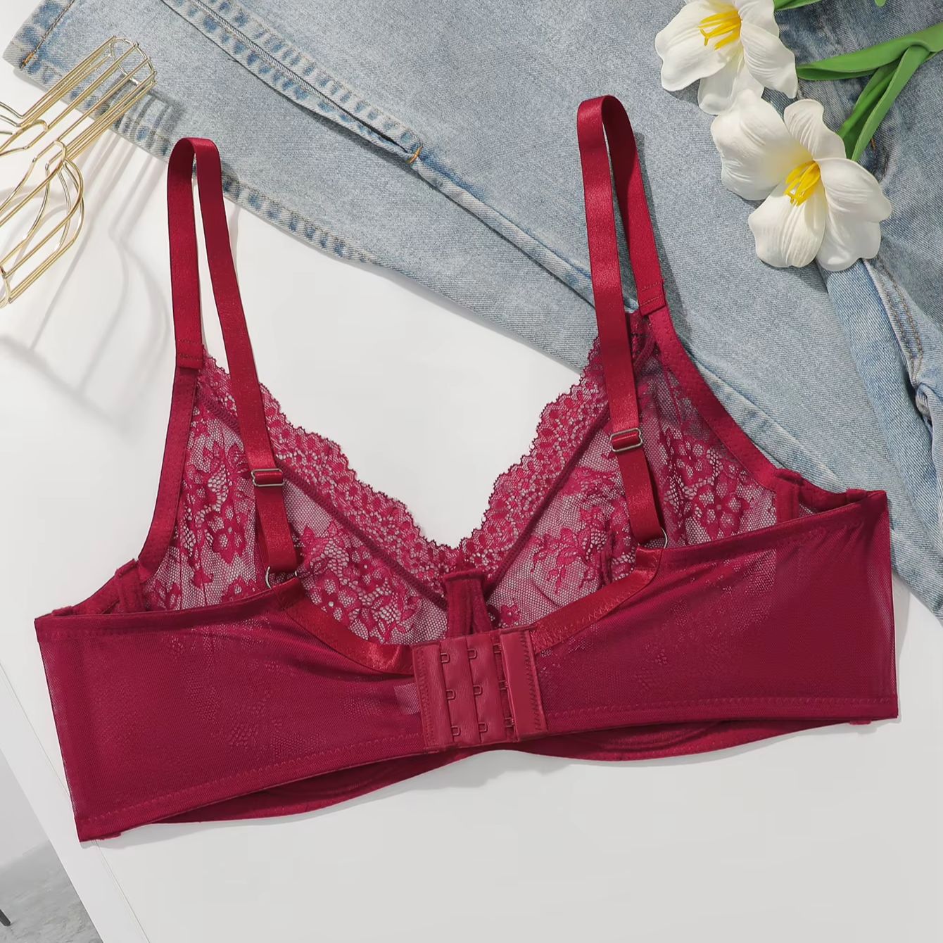 Women Plus Size Red Lace Sheer - Embroidery Lace ulasan dan harga