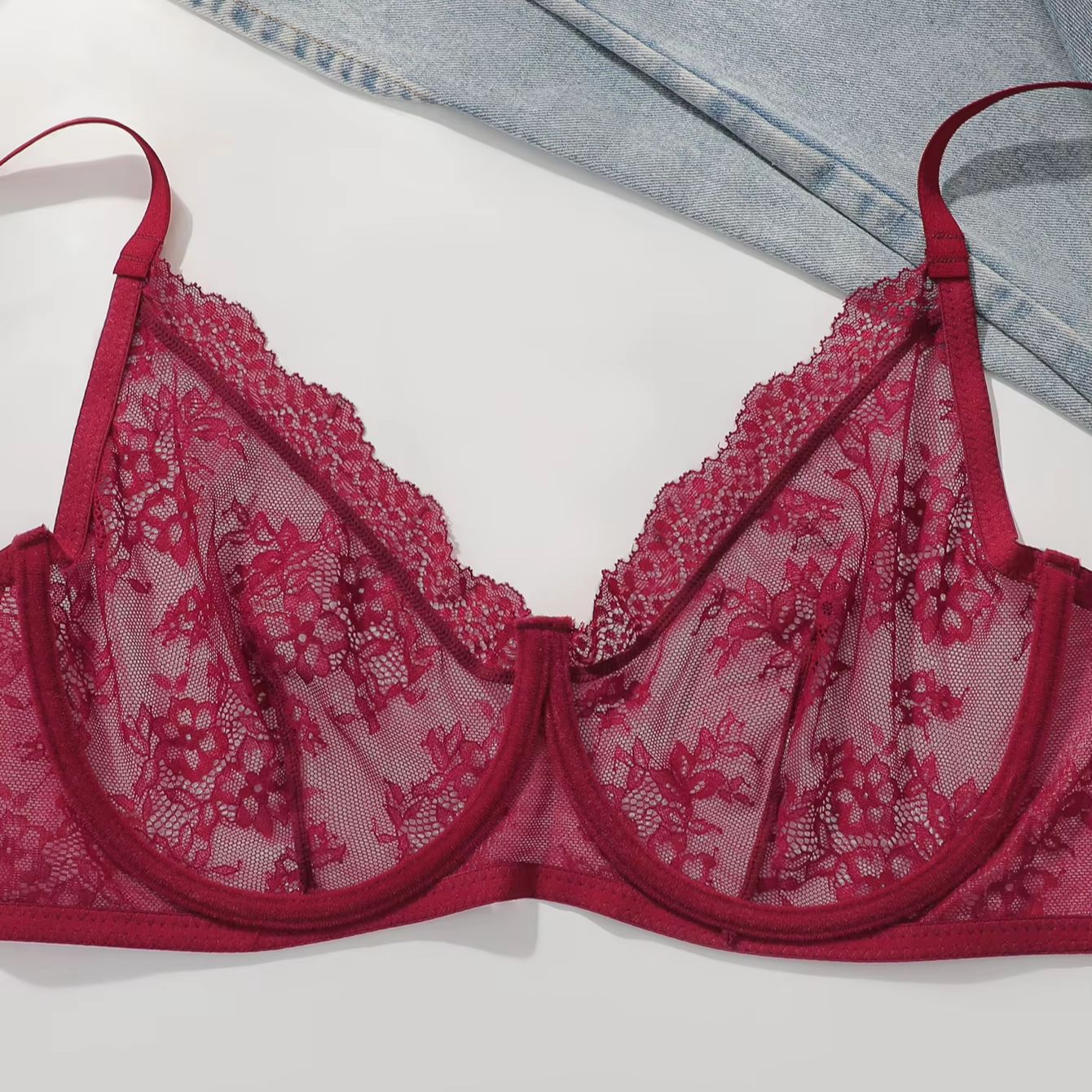 Women Plus Size Red Lace Sheer - Embroidery Lace ulasan dan harga