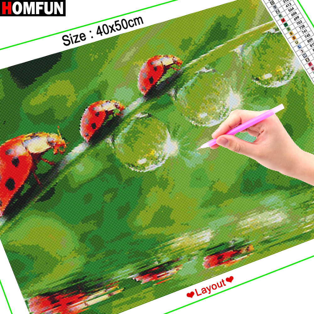 HOMFUN Art 5D Diy Diamond Pain - Embroidery Lady Bug ulasan dan harga