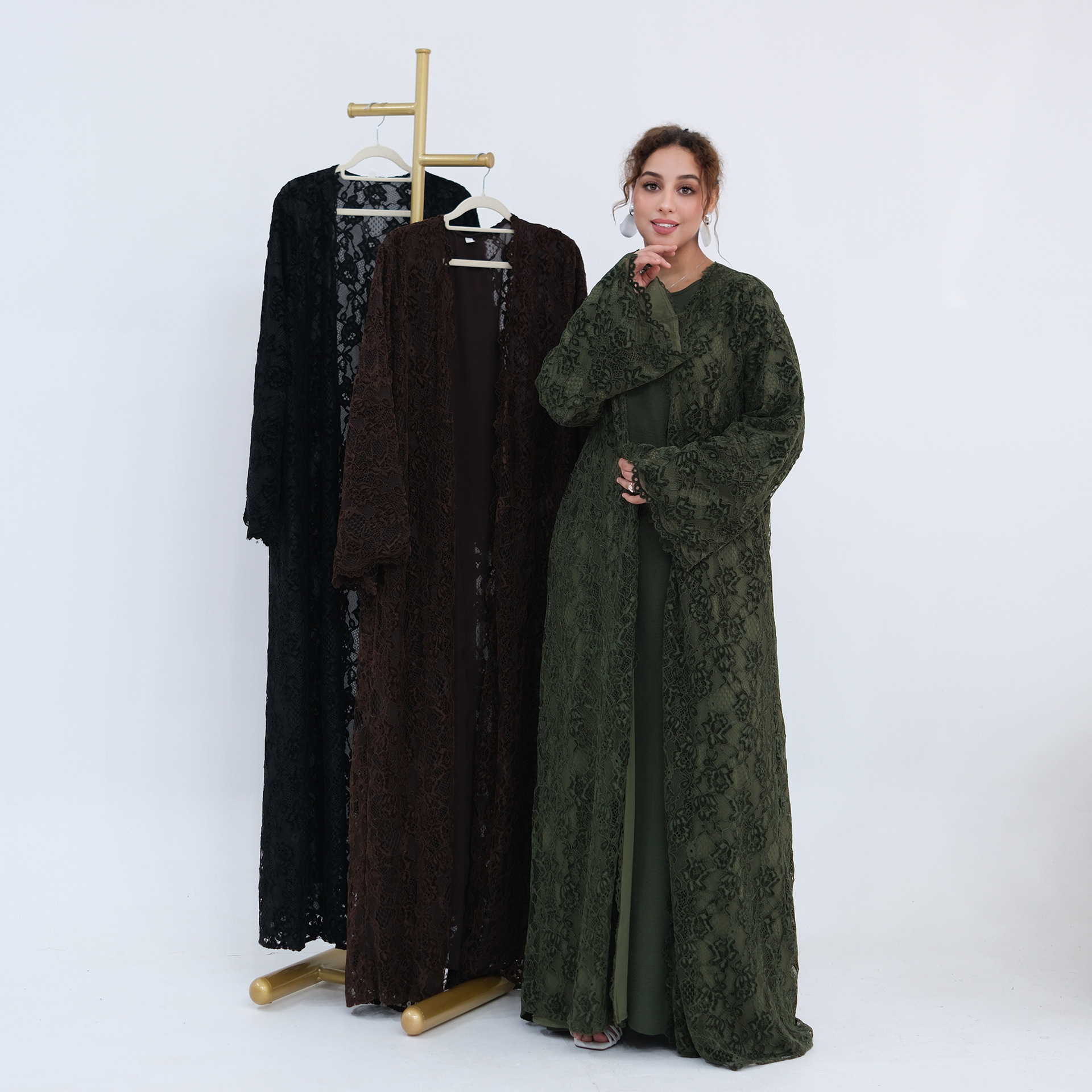 Dubai Lace Long Robe Kimono Ca - Embroidery Kebaya ulasan dan harga