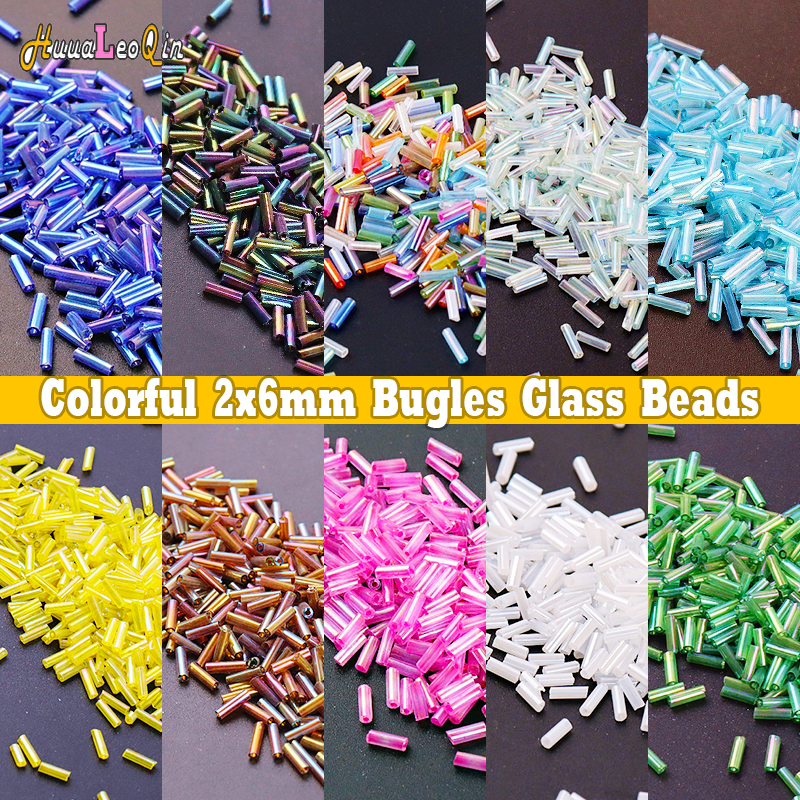 5g 2x6mm Colorful Bugles Glass - Embroidery Glass Beads ulasan dan harga