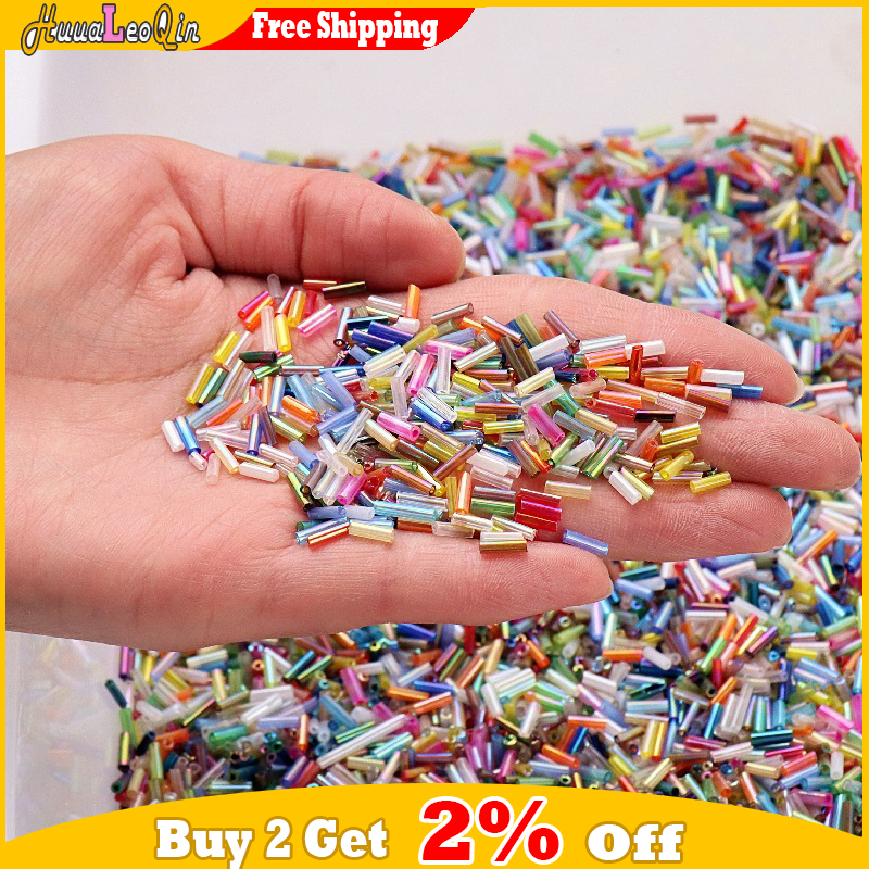 5g 2x6mm Colorful Bugles Glass - Embroidery Glass Beads ulasan dan harga