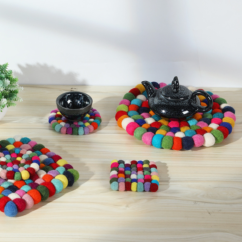 Colored Balls Woven Cup Mats W - Felt Sheet Wool ulasan dan harga