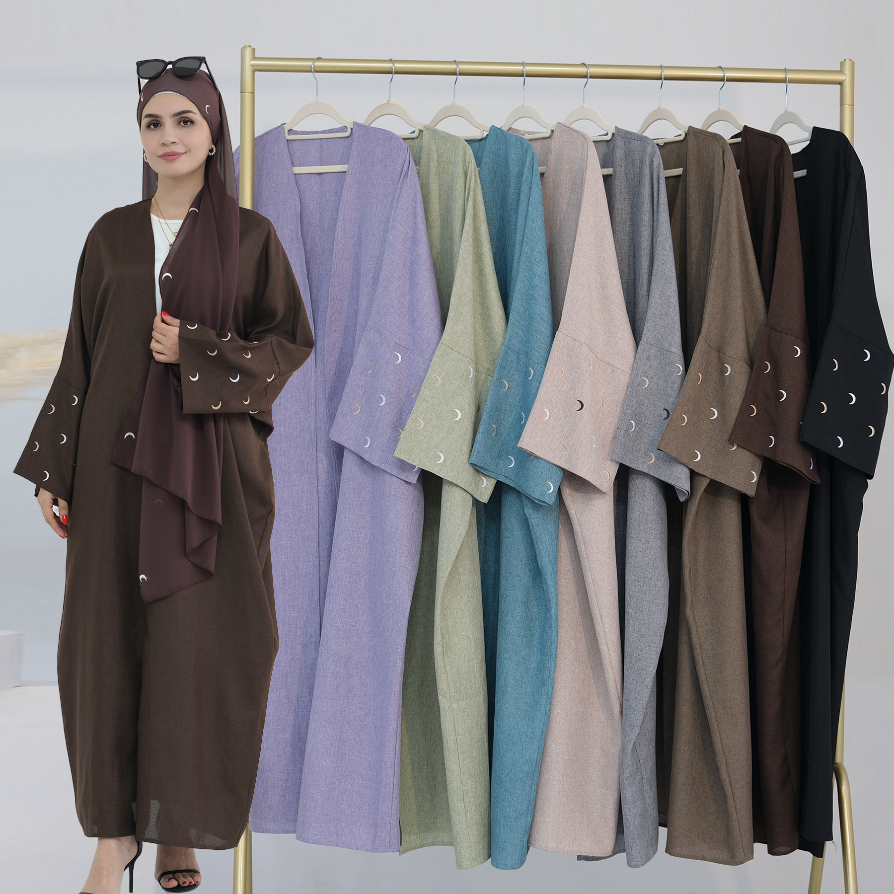 Open Abaya Muslim Dress Women  - Embroidery Kebaya ulasan dan harga