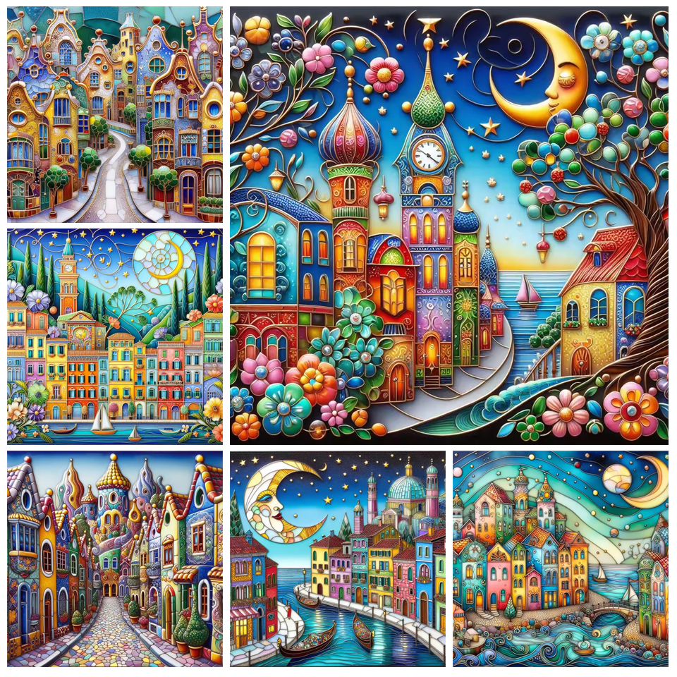 Whimsical World Town Landscape - Embroidery World ulasan dan harga